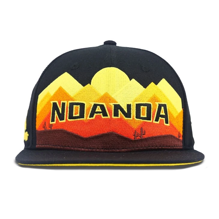 Sunset Mountains Embroidery Pattern Fitted Cap