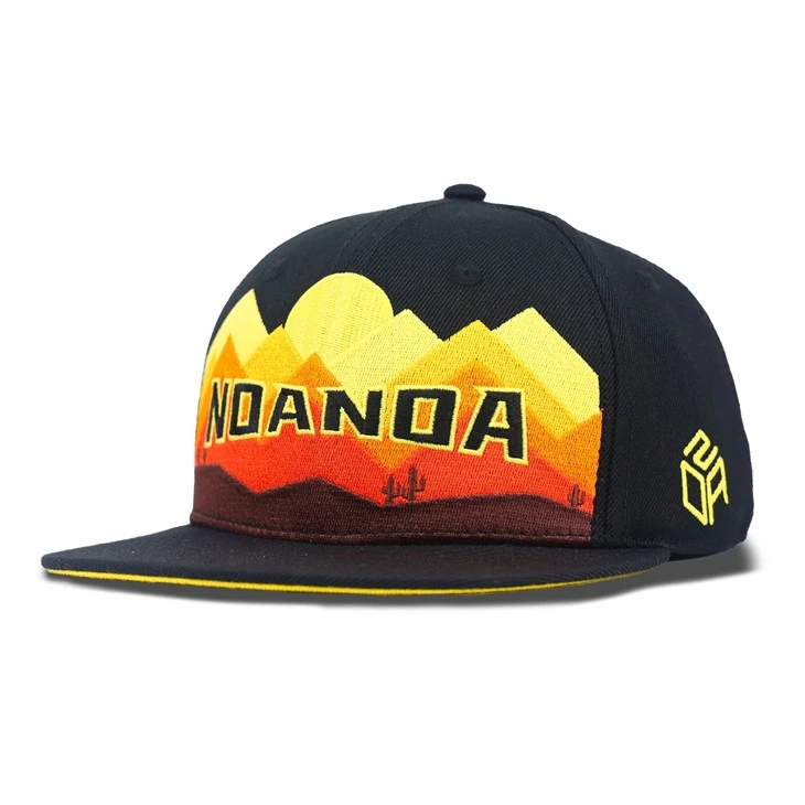 Sunset Mountains Embroidery Pattern Fitted Cap