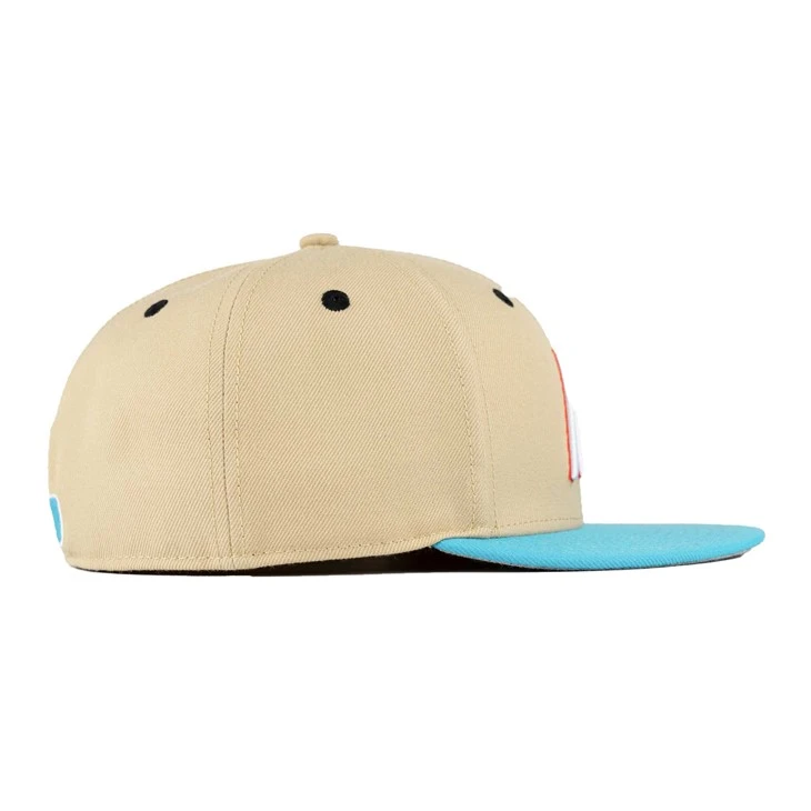 TCAP Customize Acrylic Wool Blend Hat Flat Brim 6panel Beige Fitted Baseball Caps