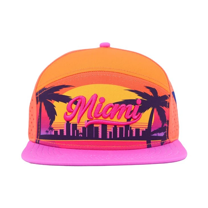 Men's 6 Panels Beach Snapback Waterproof Hat With Miami Logo